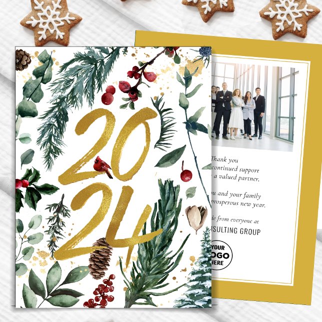 Cartes Pour Fêtes Annuelles Business Gold 2025 Festive Pine Bough (Créateur téléchargé)