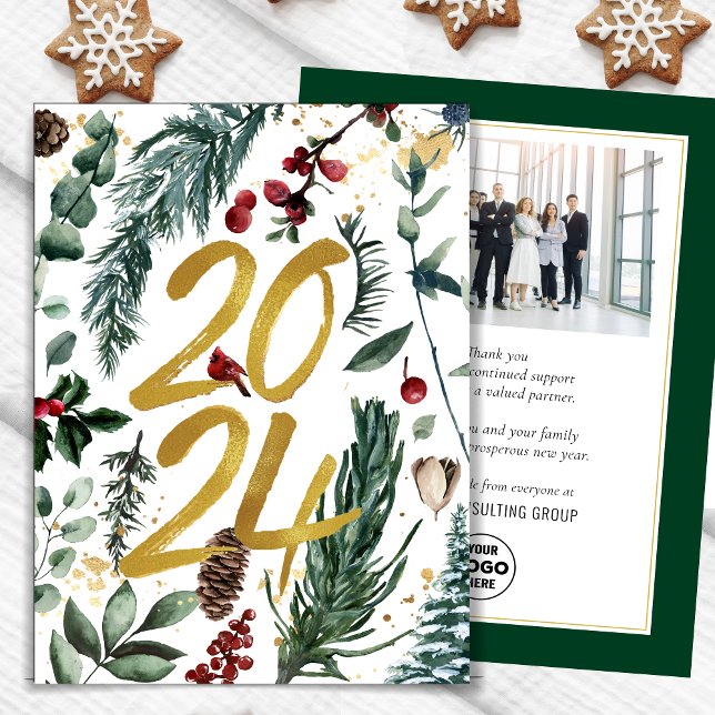 Cartes Pour Fêtes Annuelles Business Gold 2025 Festive Pine Bough (Créateur téléchargé)