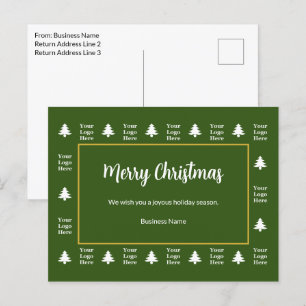 Cartes Pour Fêtes Annuelles Business Green White Arbres de Noël Votre logo