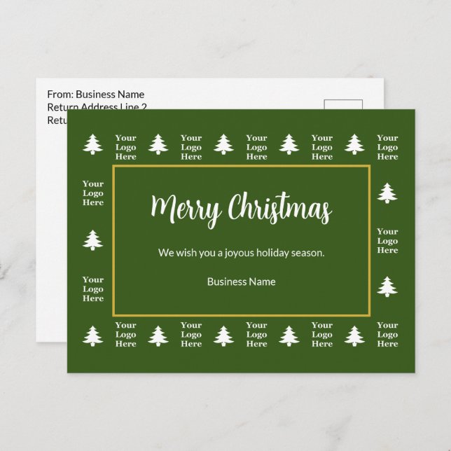 Cartes Pour Fêtes Annuelles Business Green White Arbres de Noël Votre logo (Devant / Derrière)