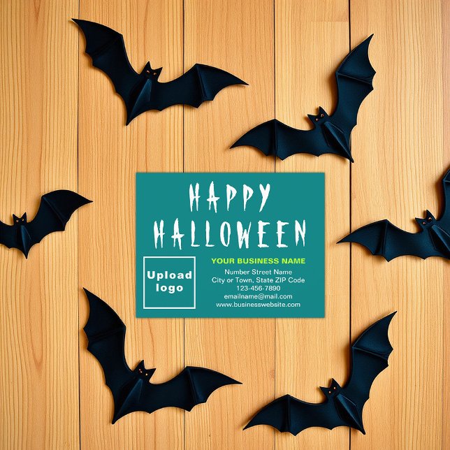 Cartes Pour Fêtes Annuelles Business Halloween Petit Appartement Vert Turquois (Teal green Halloween business flat holiday card)