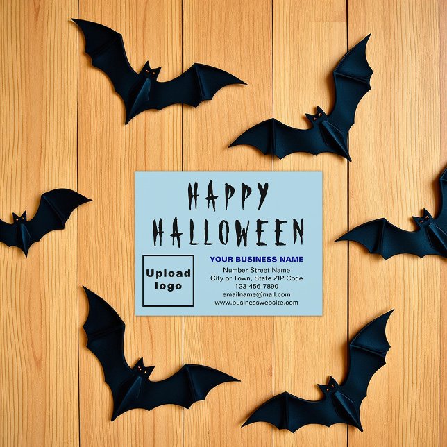Cartes Pour Fêtes Annuelles Business Halloween Petit bleu clair plat (Light blue Halloween business flat holiday card)