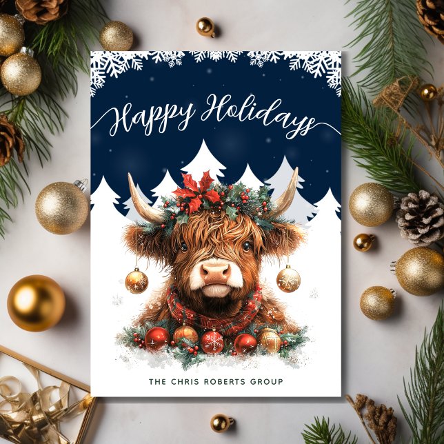 Cartes Pour Fêtes Annuelles Business Happy Holidays Festive Highland Cow (Créateur téléchargé)