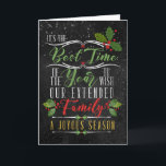 Cartes Pour Fêtes Annuelles Business Holiday Chalkboard et Holly Thème<br><div class="desc">C'est le meilleur moment de l'année pour souhaiter à votre famille une saison joyeuse ! Pour toute entreprise qui considère ses clients, clients, vendeurs, fournisseurs et/ou employés comme une famille étendue, ce salut de vacances à thème rouge, vert et jaune doré a une sensation très tendance et moderne afin que...</div>
