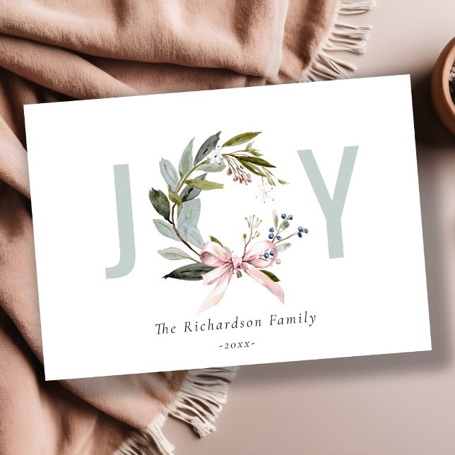 Cartes Pour Fêtes Annuelles Business Joy Blush Winter Wreath Logo d'entreprise (Créateur téléchargé)