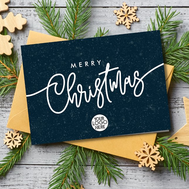 Cartes Pour Fêtes Annuelles Business Joyeux Noël Script Entreprise Logo Neige (Créateur téléchargé)