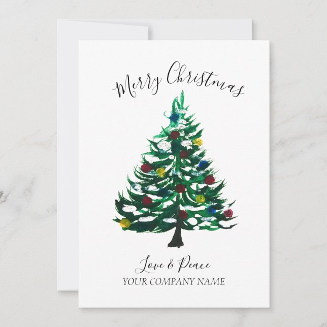 Cartes Pour Fêtes Annuelles Business Logo Entreprise Aquarelle Joyeux Noël (Devant)