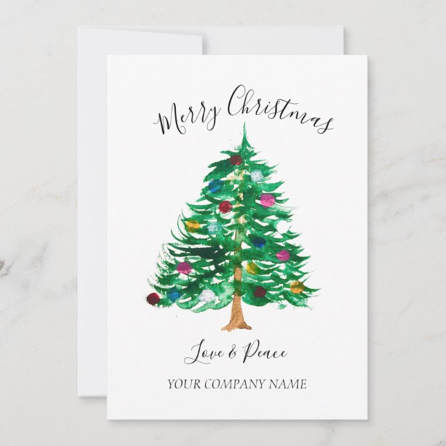 Cartes Pour Fêtes Annuelles Business Logo Entreprise Aquarelle Joyeux Noël (Devant)