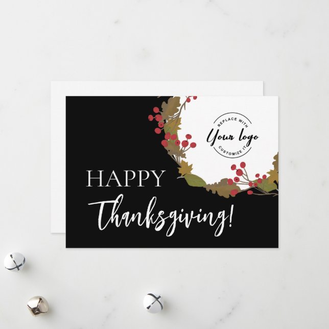 Cartes Pour Fêtes Annuelles Business logo Happy Thanksgiving Fall Leaves (Devant/Arrière en situation)