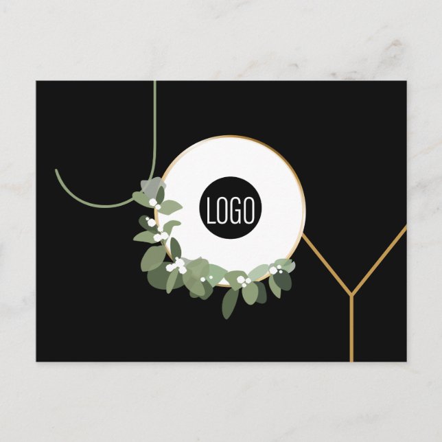 Cartes Pour Fêtes Annuelles Business Logo Wreath Happy Holidays Modern Joy (Devant)