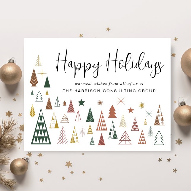 Cartes Pour Fêtes Annuelles Business Minimal moderne Arbres de Noël Entreprise (Spread the joy of the season and strengthen business relationships with our stylish holiday card)