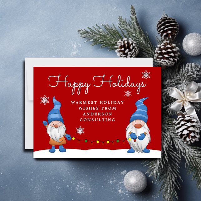 Cartes Pour Fêtes Annuelles Business Red Happy Holidays Gnomes Holiday Card (Créateur téléchargé)