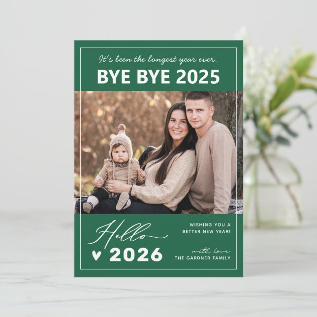 Cartes Pour Fêtes Annuelles Bye 2024 Bonjour 2025 | Photo Joyeux Noël moderne (Debout devant)