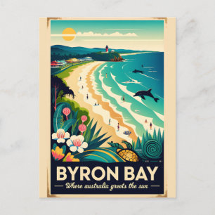 Cartes Pour Fêtes Annuelles Byron Bay Australie Art de Affiche de Voyage Rétro