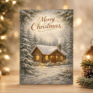 Cartes Pour Fêtes Annuelles Cabane confortable couverte de neige Joyeux Noël 