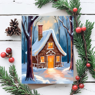 Cartes Pour Fêtes Annuelles Cabane dans les bois enneigés de Noël
