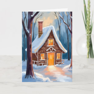 Cartes Pour Fêtes Annuelles Cabane dans les bois enneigés de Noël