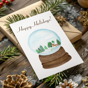 Cartes Pour Fêtes Annuelles Cabane dans un globe de neige à l'aquarelle