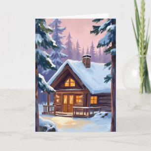 Cartes Pour Fêtes Annuelles Cabane de Noël Forêt Hiver Neige