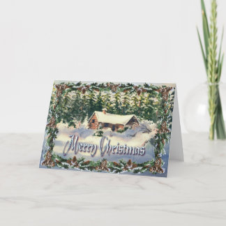 Cartes Pour Fêtes Annuelles CABANE EN RONDS DE BOIS dans la NEIGE par SHARON S