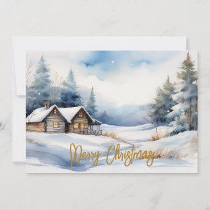 Cartes Pour Fêtes Annuelles Cabane joyeux Noël dans un paysage enneigé
