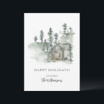 Cartes Pour Fêtes Annuelles Cabane Rustique Aquarelle Vert de Forêt Personnali<br><div class="desc">Carte de vacances personnalisée Cabane Rustique Aquarelle Vert de Forêt</div>