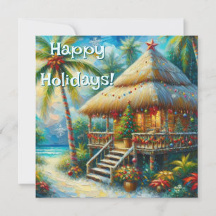 Cartes Pour Fêtes Annuelles Cabane Tropicale Noël Palm Tree Beach Lumières