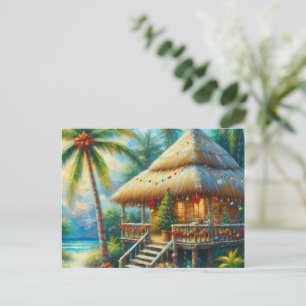Cartes Pour Fêtes Annuelles Cabane Tropicale Noël Palm Tree Beach Lumières