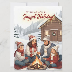 Cartes Pour Fêtes Annuelles Cabine Confortable Famille Coin du Feu Joyeuses Fê