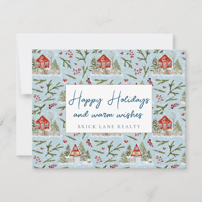 Cartes Pour Fêtes Annuelles Cabine confortable festive Joyeux Noël Immobilier (Devant)