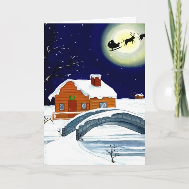 Cartes Pour Fêtes Annuelles Cabine de la Lune de Noël Père Noël Sleigh Reindee (Devant)