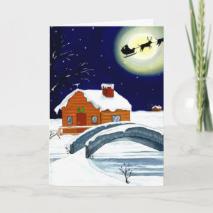 Cartes Pour Fêtes Annuelles Cabine de la Lune de Noël Père Noël Sleigh Reindee