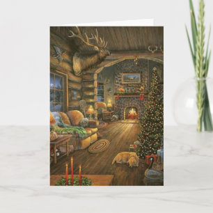 Cartes Pour Fêtes Annuelles Cabine de Noël de pays vintage