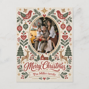 Cartes Pour Fêtes Annuelles Cabine de Noël ovale en art folklorique nordique a