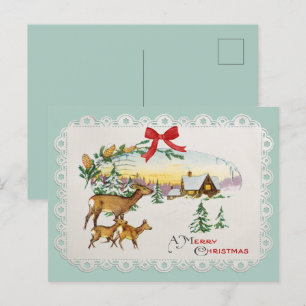 Cartes Pour Fêtes Annuelles Cabine de Noël vintage & Cerf