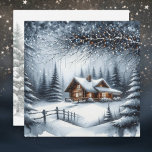 Cartes Pour Fêtes Annuelles Cabine du journal festif dans les bois d'hiver Noë<br><div class="desc">Carte de Noël personnalisée. Cabine en rondins festifs sur une colline avec un arrière - plan de forêt enneigé.</div>