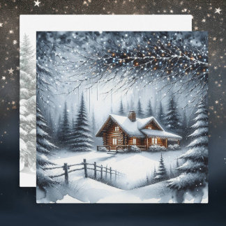 Cartes Pour Fêtes Annuelles Cabine du journal festif dans les bois d'hiver Noë