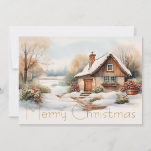 Cartes Pour Fêtes Annuelles Cabine joyeux Noël dans un paysage enneigé
