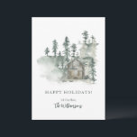 Cartes Pour Fêtes Annuelles Cabine Rustique Aquarelle Vert de Forêt Personnali<br><div class="desc">Carte de Fêtes Personnalisée Cabine Rustique Aquarelle Vert de Forêt</div>