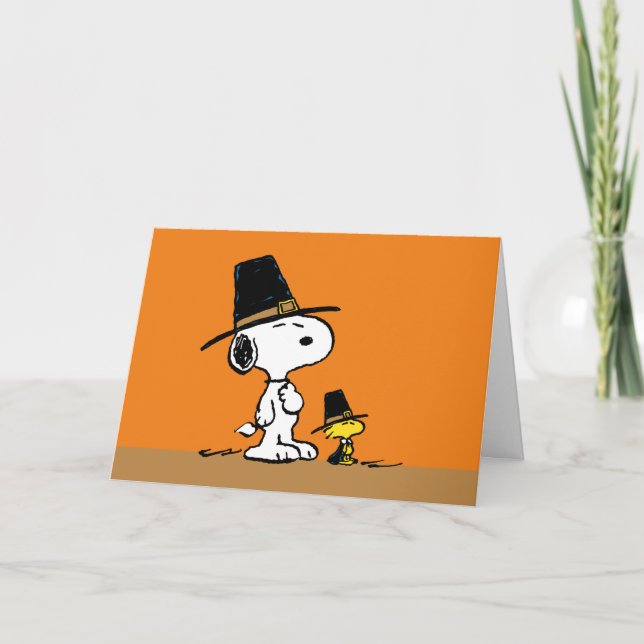 Cartes Pour Fêtes Annuelles cacahuètes | Bons thanksgivings pèlerins (Devant)