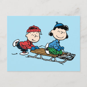 Cartes Pour Fêtes Annuelles cacahuètes   Linus & Lucy Sled Riding