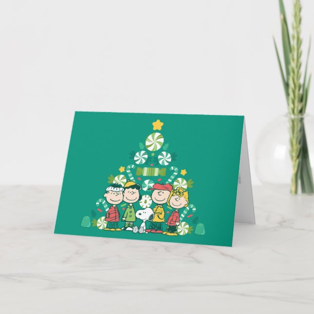 Cartes Pour Fêtes Annuelles Cacahuètes | Sapin de Noël à la menthe poivrée (Devant)