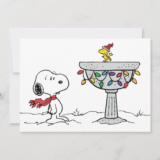 Cartes Pour Fêtes Annuelles cacahuètes | Snoopy & Woodstock Froid Birdbath (Devant)
