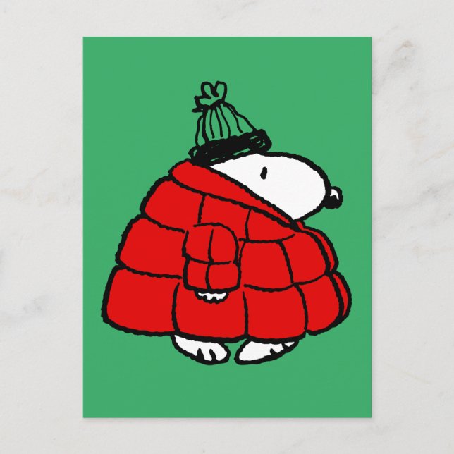 Cartes Pour Fêtes Annuelles cacahuètes | Veste Snoopy Red Puffer (Devant)