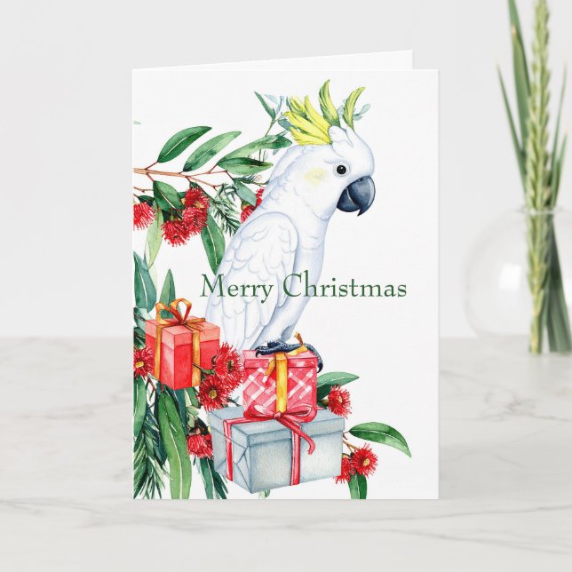 Cartes Pour Fêtes Annuelles Cacatoès blanc présente Joyeux Noël (Devant)