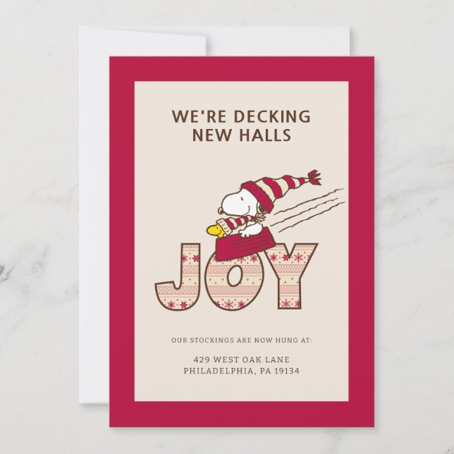 Cartes Pour Fêtes Annuelles Cachou | Snoopy & Woodstock Joie de la luge (Devant)