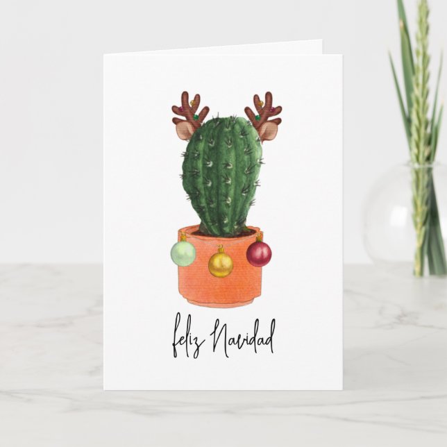Cartes Pour Fêtes Annuelles Cactus de Noël Feliz Navidad avec bois (Devant)