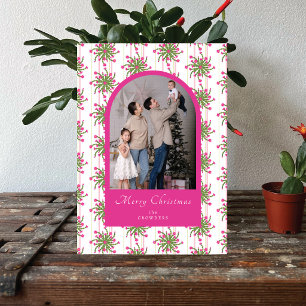 Cartes Pour Fêtes Annuelles Cactus de Noël Fleurs Rayées Photo Noël
