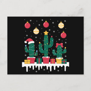 Cartes Pour Fêtes Annuelles Cactus de Noël Lumières Chapeau de Père Noël Neige