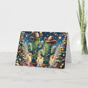 Cartes Pour Fêtes Annuelles Cactus du Sud-Ouest avec chapeau de cow-boy Noël